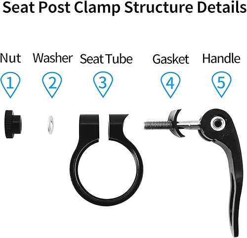 Miniatura 5 de NUWAB Abrazadera de poste de asiento de bicicleta premium, collar de tija de sillín de liberación rápida para bicicleta con aleación de aluminio,