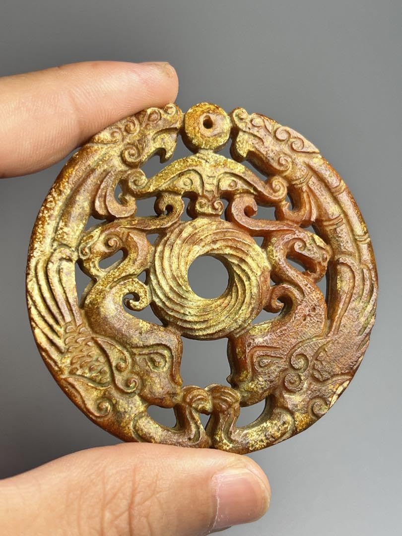 Amazon.co.jp: 時代物 骨董品 玉璧 玉佩 根付 收集品 両面彫り 細工彫