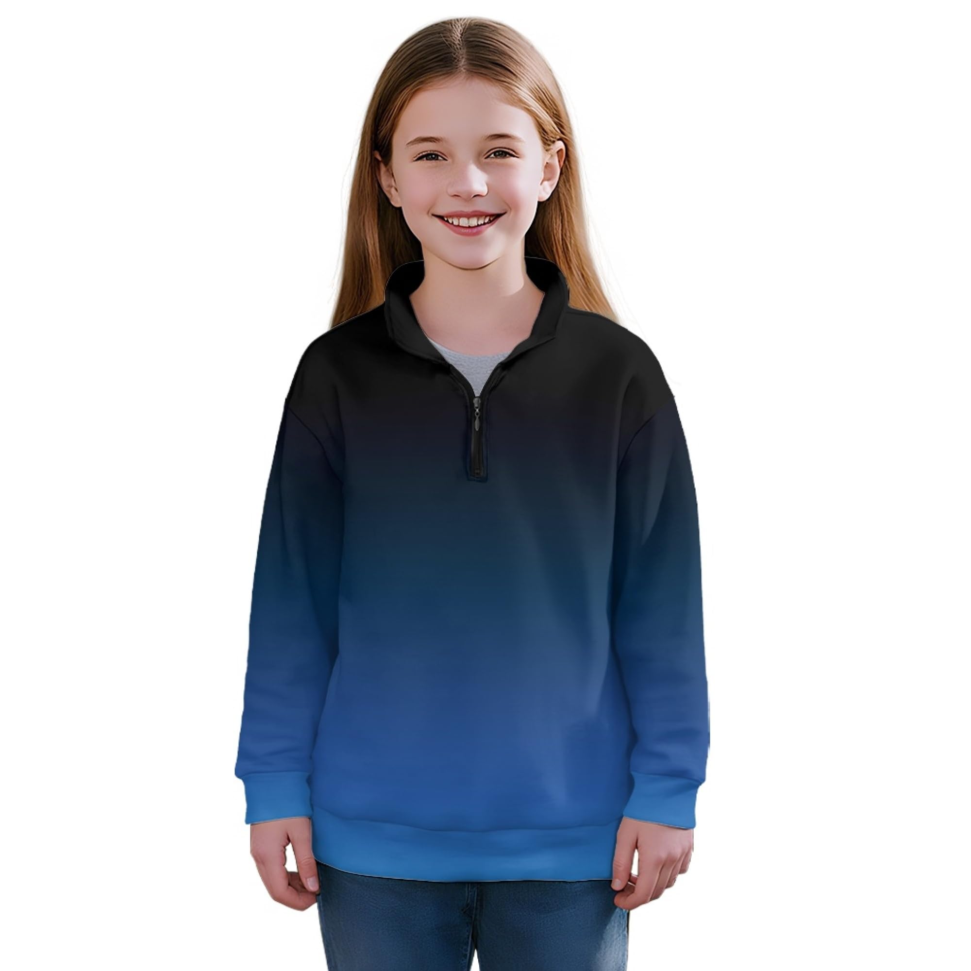 AmzPrint Girls Quarter Zip Jackets Long Sleeve Pullover Novelty Athletic Running Graphic Hoodies For Big Girls