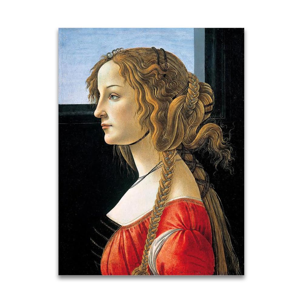 LZ6J8C9 Portrait of a Young Woman By Sandro Botticelli - Religious Art Print Poster on Canvas - Famous Painting Canvas Wall Art (65 x 91 cm (25.6 x 35.6 in) / Frameless)