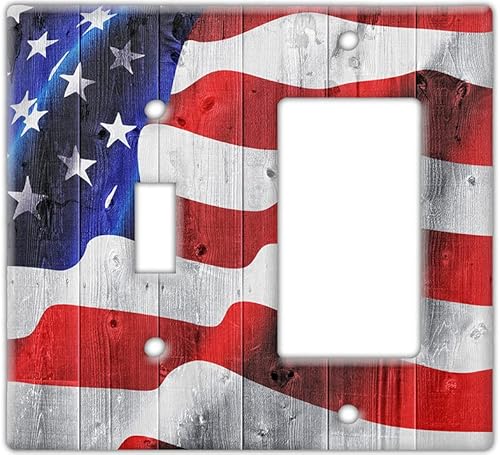 Miniatura 9 de Decorative Wall Switch Cover Plate - American Flag Decor Switch Plate - Wooden Finish Great for Porch and Patriotic Gift With Reds, Blues, and