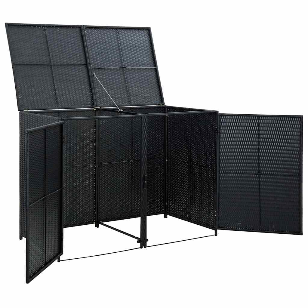 Mülltonnenbox für 2 Tonnen mit Türen und Schließsystem, Poly Rattan Schwarz 148x80x111 cm, Gartenlagerung
