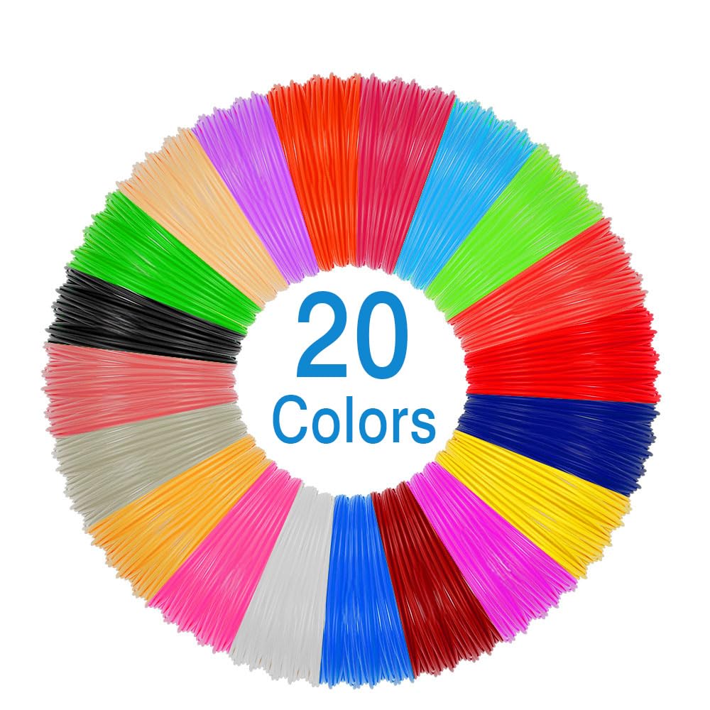 Filamento de 3D Pluma PLA, 20 Colores Bolígrafo 3d Colores 1.75mm 5M Filamento de Pluma de Impresión para Bolígrafo de Impresora 3D