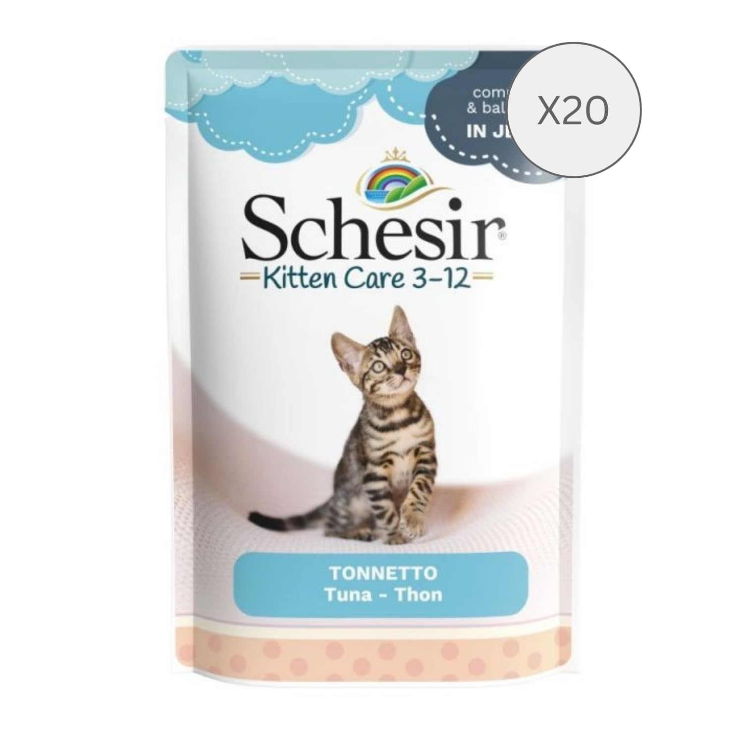 Schesir Cat Kitten tuńczyk, karma dla kotów mokra dla kociąt, 20 worków x 85 g