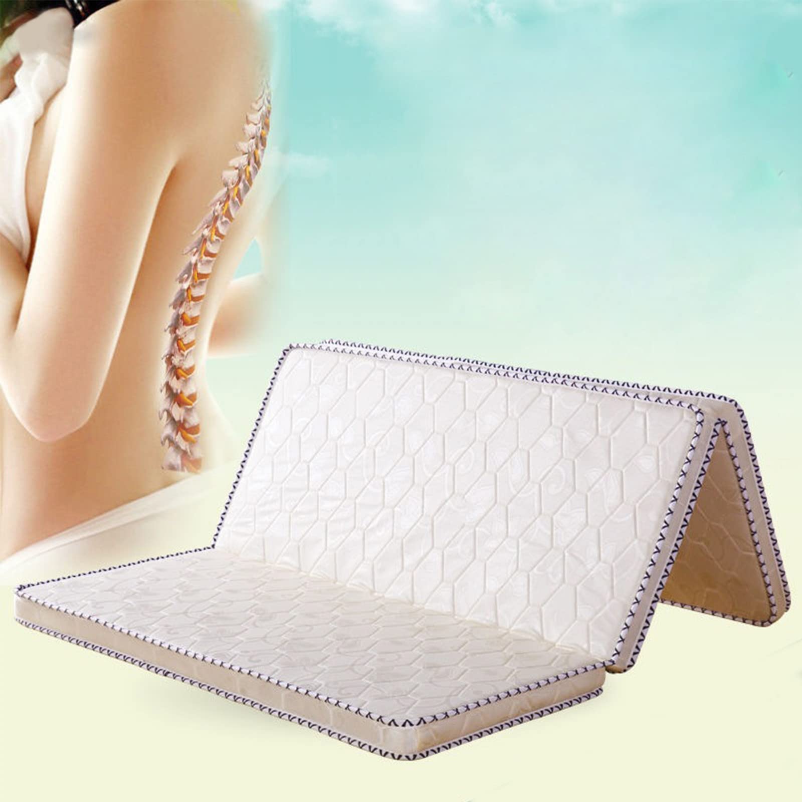 Mattress, Portable Trifold Tatami Floor Mat Soft Breathable Living Room Dormitory Sleeping Pad, Thicken 3e Coconut Palm Mattress Pad (White)