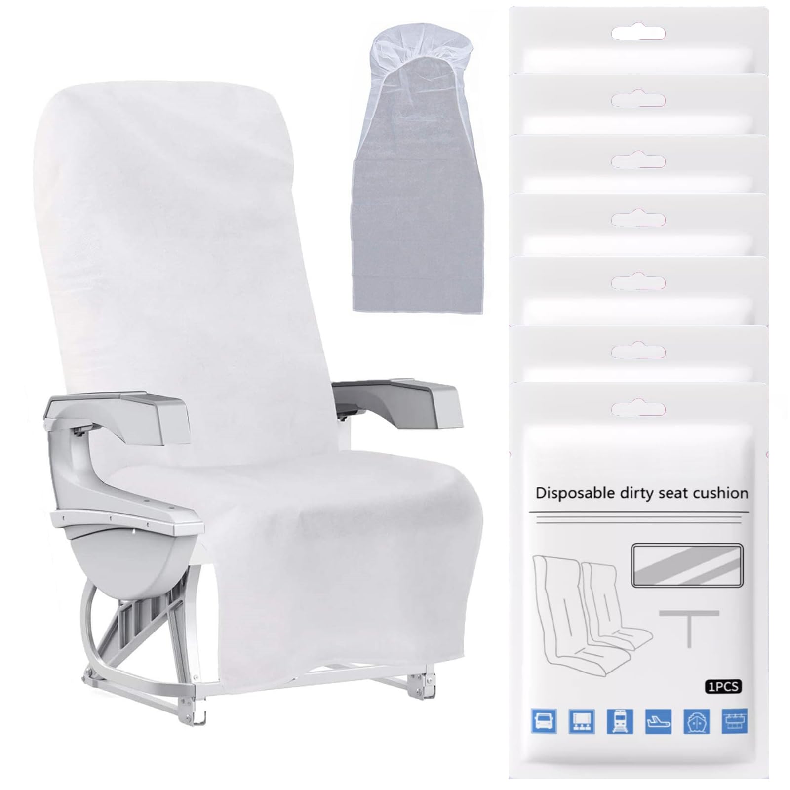 SquEqu 3 Pack Disposable Airplane Seat Covers with Armrest Sleeve Breathable Train Seat Cover for Oversea Flight Travel Essencials Bus Seats Rental