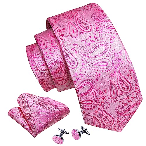 Image of Barry.Wang Paisley Tie Fashion Set Hanky Cufflinks Neckties for Men Woven Silk