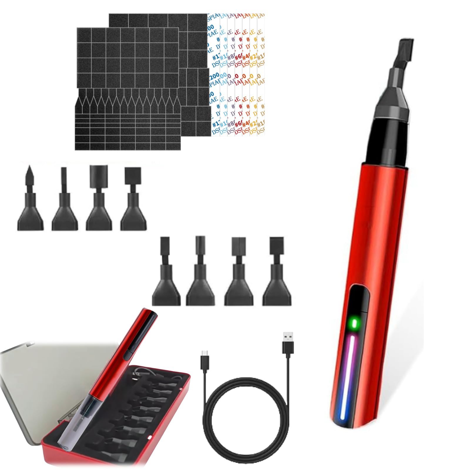 Mini Electric Reciprocating Sander, USB Fast Charging with 3-Speed Adjustable & 8 Sanding Heads, Compact Precision Tool for DIY Crafts, Woodworking,