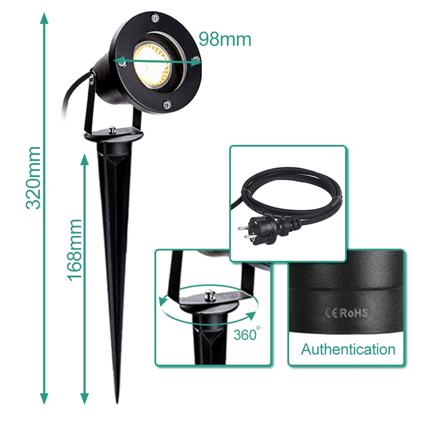 Daromigo Gartenstrahler gu10 mit stecker 10 Stück, Led Gartenleuchte schwarz Garten Beleuchtung 4000K AC 85-265V Led Gartenbeleuchtung für Aussen Garten Wiese Rasen