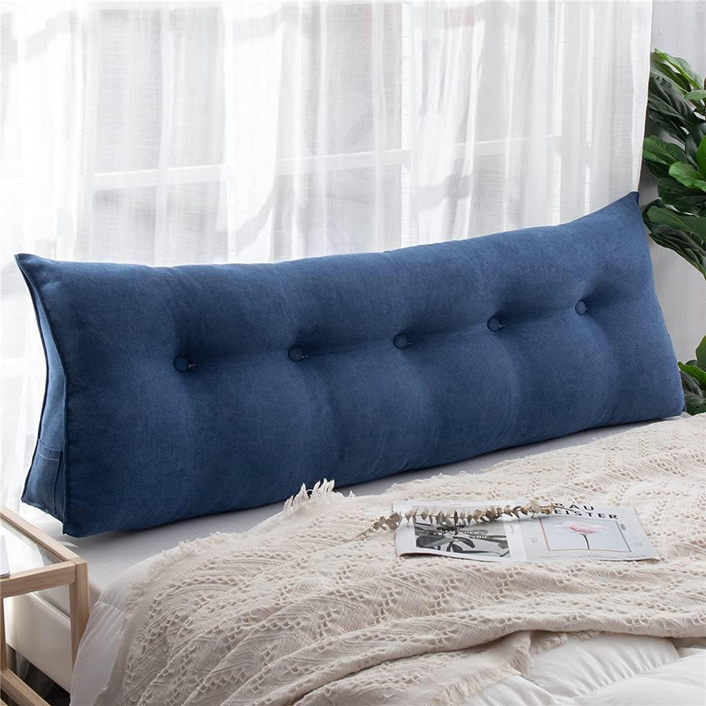 PP-Cotton Filled Triangular Soft Upholstered Headboard Wedge Pillow Wedge Reading & Bed Rest Pillows with Removable and Washable Cover (Color : Blue, Size : 200 * 50 * 20cm)
