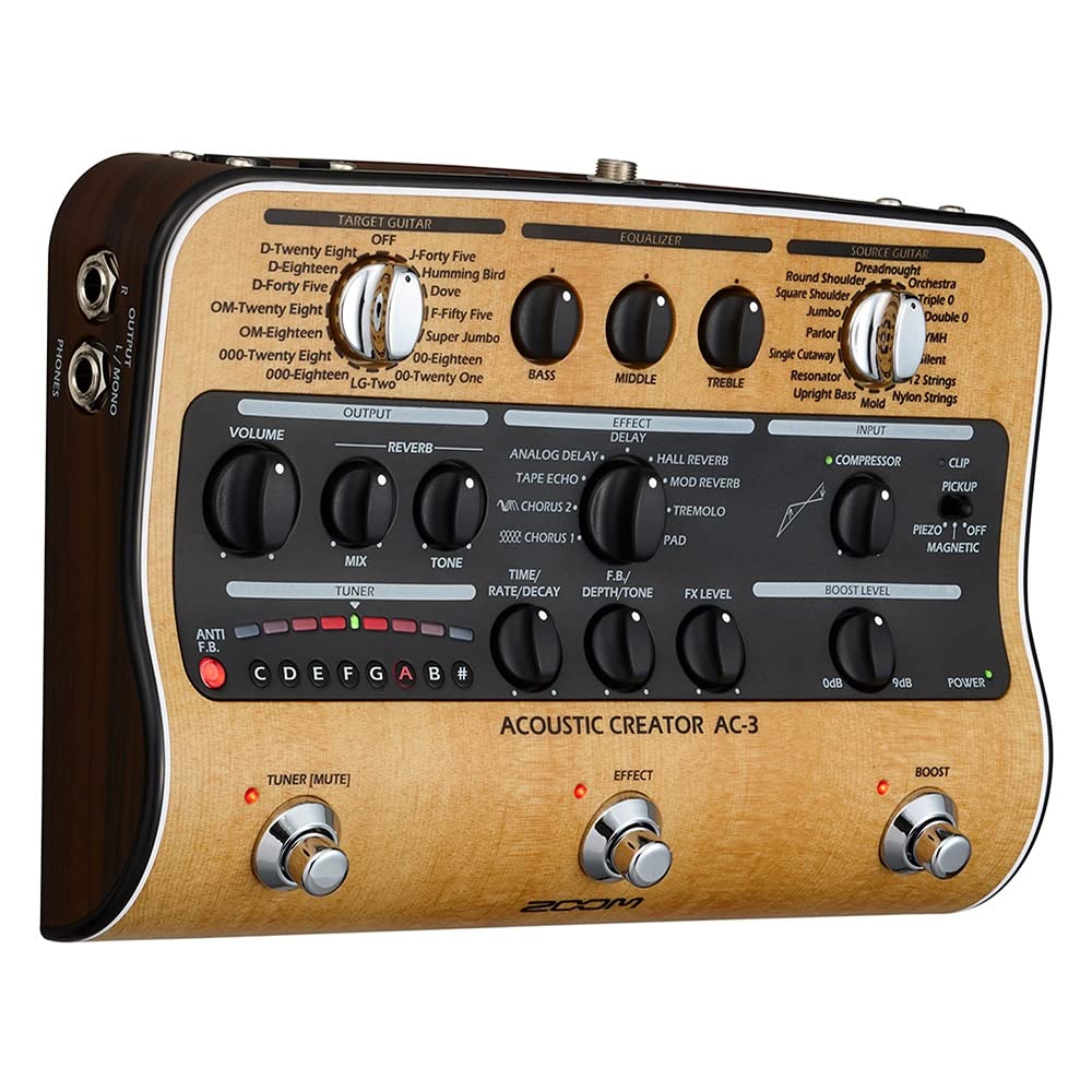 Zoom AC-3 Acoustic Creator DI-Box et pédale d'effet pour guitare acoustique Marron