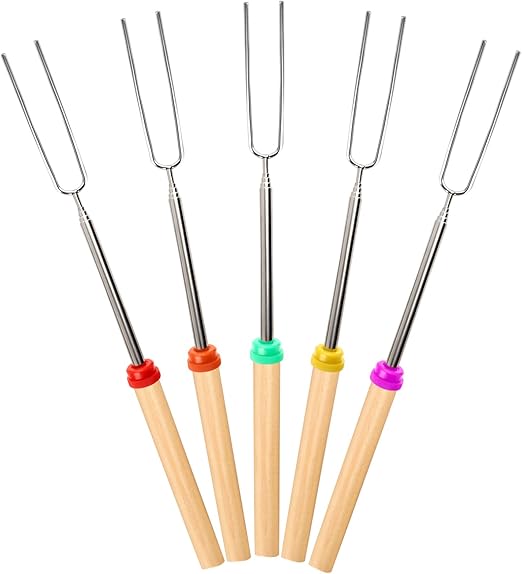 Marshmallow Roasting Sticks Smores Stick for Fire Pit - Hot Dog Campfire Skewers Mashmellow Camping 32 Inch Long Extendable Forks 5 Pack