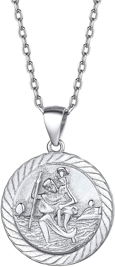 St Christopher Necklace for Women, 925 Sterling Silver Coin Pendant with Adjustable Chain 46cm Plus 5cm