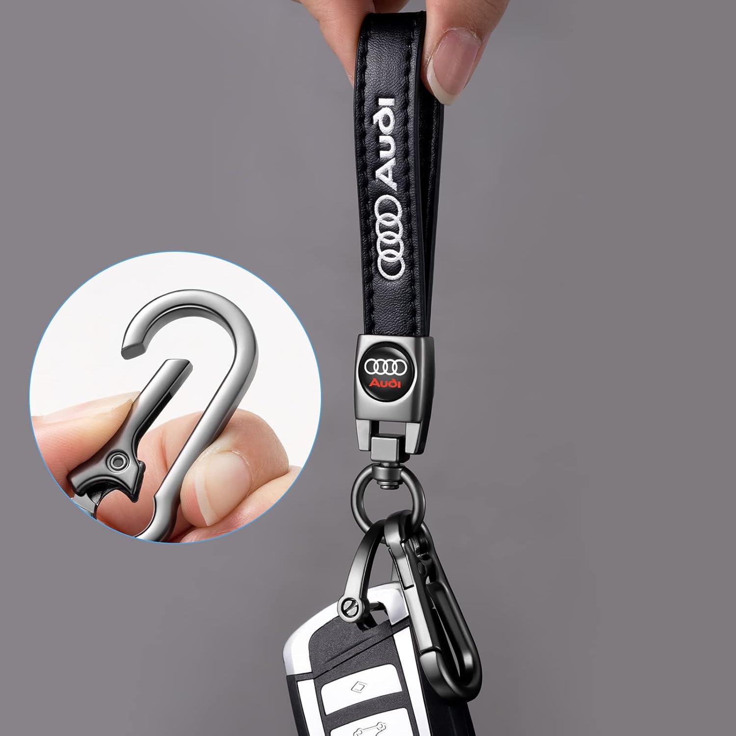 Genuine Leather Key Chain for Audi Keychain Ring for Men and Woean Accessories Black - Image 3
