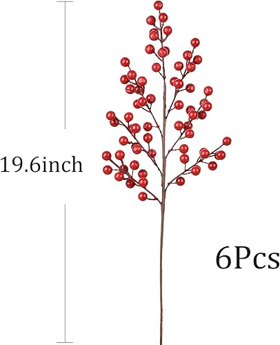 Miniatura 4 de 4 tallos artificiales de bayas rojas, 25 pulgadas, bayas de acebo, tallos de bayas color burdeos para decoración de manualidades navideñas