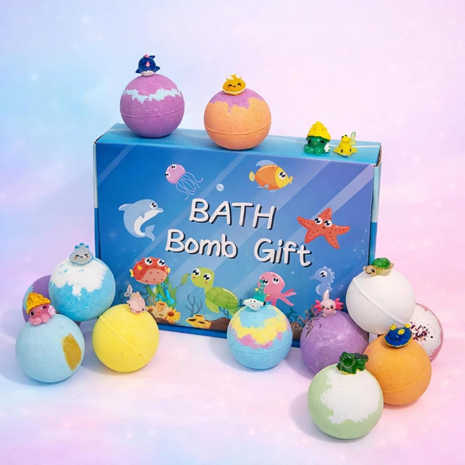 12Pcs Fizzy Bath Bombs for Kids with Toys, Bath Bombs with Surprise Toy Inside, Bombes de Bain Surprise, Bulle de bain effervescente colorée, Jouets de Bain Cadeau pour Filles, Garçons (#A)