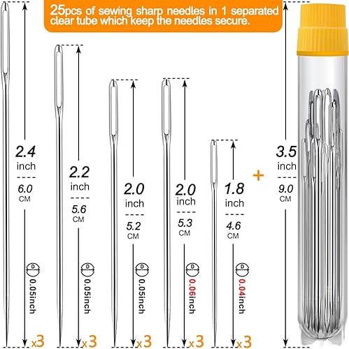 Miniatura 3 de 36 agujas grandes y romas, agujas de coser de ojo grande, agujas de coser hechas a mano de 12 tamaños, agujas de tejer, agujas de hilo, agujas