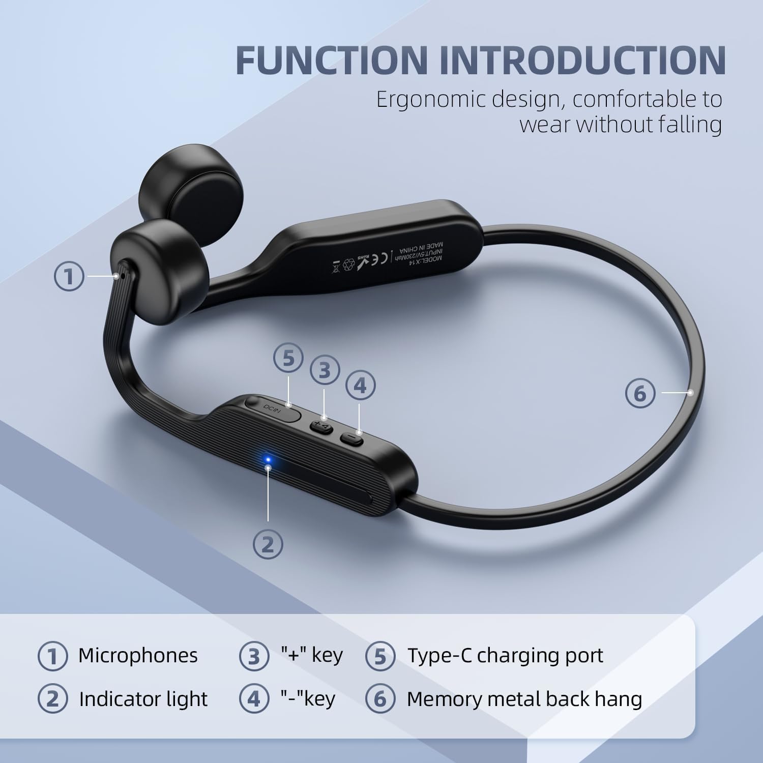 X14 - Auriculares Bluetooth 5.3 de conducción ósea, negros, inalámbricos para correr, deportes al aire libre
