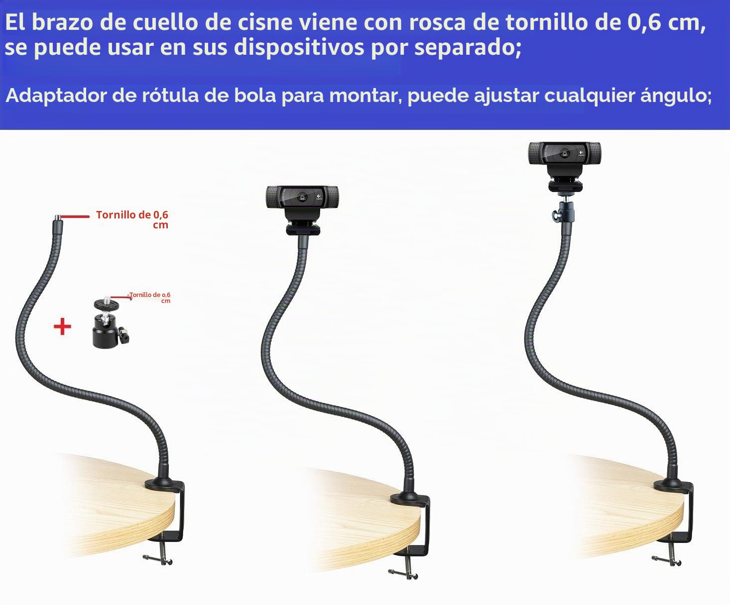 Trípode Flexible para cámara Web 64 cm Compatible con Logitech StreamCam, Brio 4K, C922x, C920s