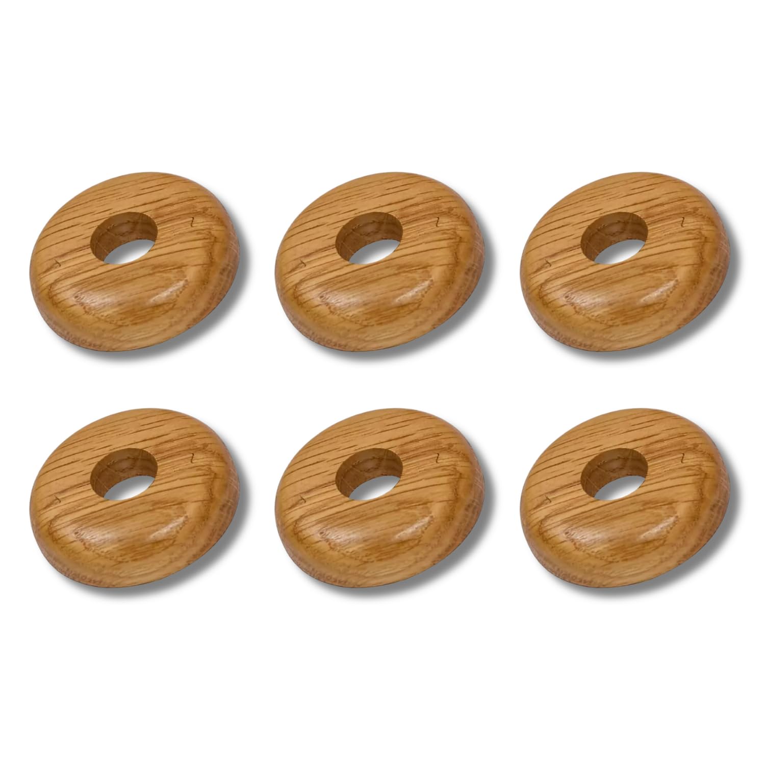 Marco Paul 6pc Oak Radiator Pipe Covers - Long Lasting Wooden Radiator Pipe Collars For Floor - Easy To Install Snap On Oak Pipe Collars 15mm - Stylish Floor Rings For Laminate Carpet Vinyl — image 1