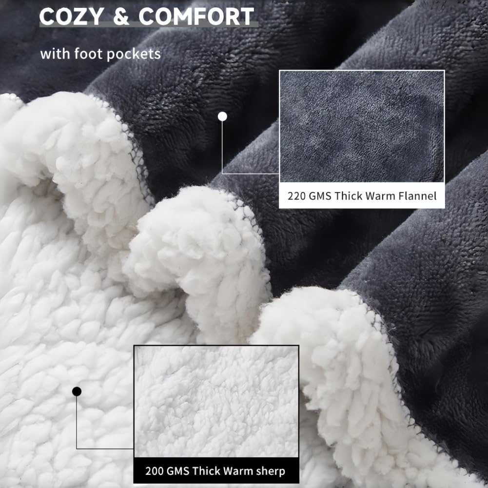 Beheizte Decke,USB Heated Blanket,tragbare beheizte Decke mit Ärmeln und Fußtasche mit 6 einstellbaren Heizstufen, schnelles Aufwärmen, Familie und (with feet)
