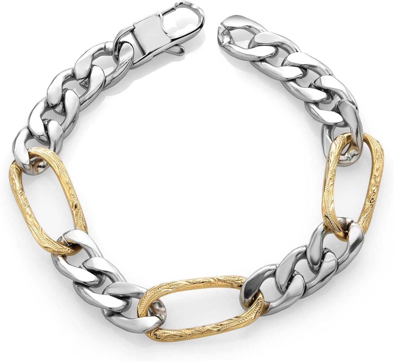 Gem Stone King Men's 14K Gold Plated Stainless Steel Link Bracelet 8.5 Inch with Lobster Clasp