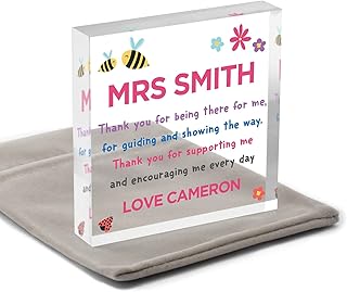 Teacher Thank You Gifts - PERSONALISED Thank You Gifts for Teaching Assistant, TA, Nursery Worker - End of School Term Gifts - Teacher Christmas - Female Teacher Appreciation Keepsake - With Grey Bag