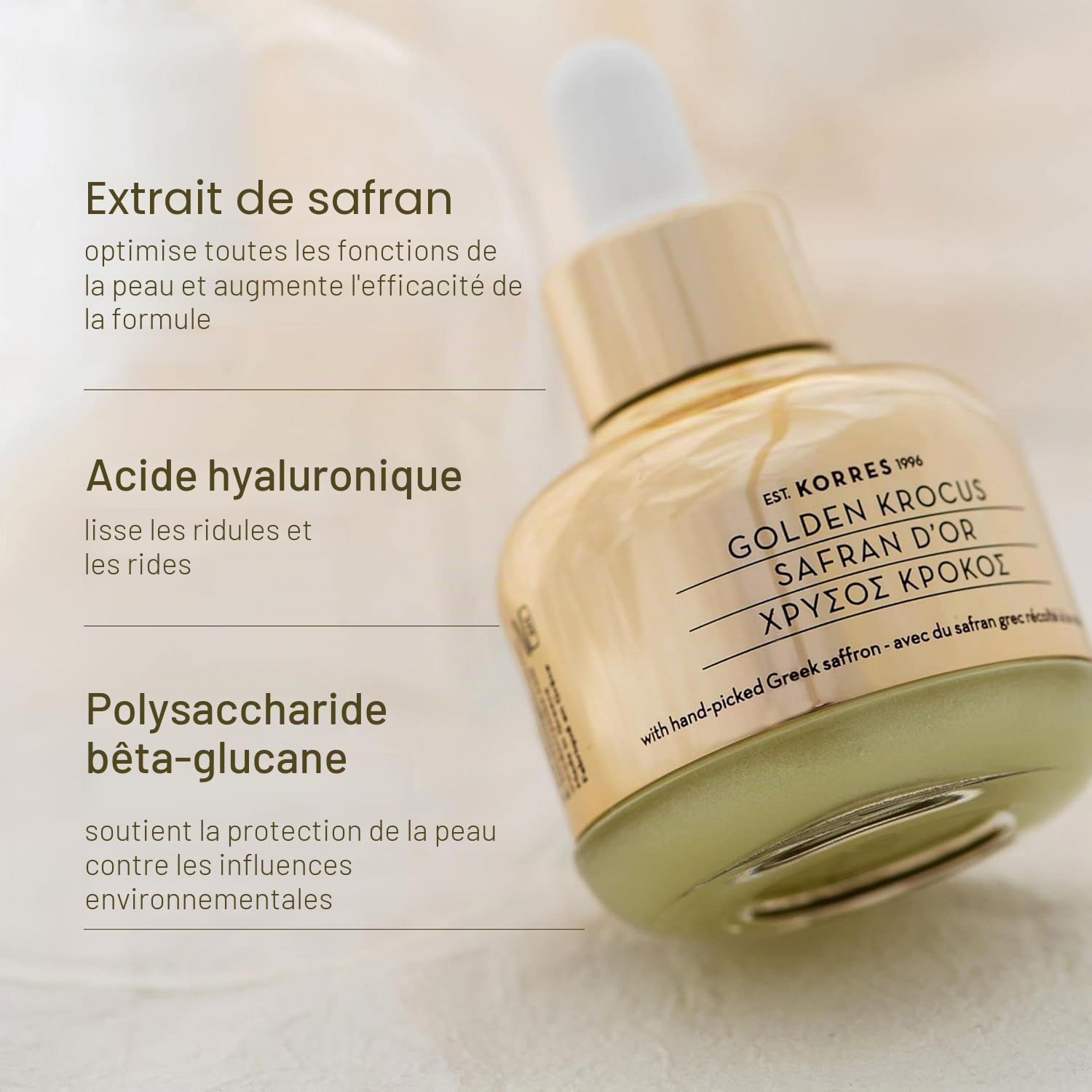 Korres Elixir Anti-Âge Safran d'or 30 ml | pour plus d'élasticité et de fermeté, au safran bio, vegan