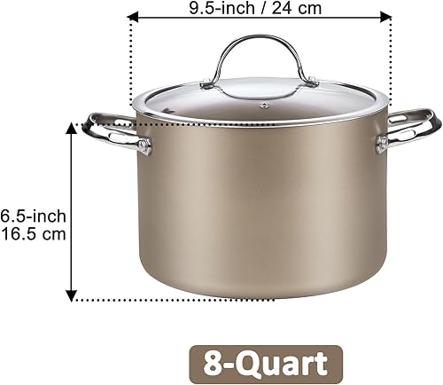 Miniatura 2 de Cooks Standard Olla de cerámica anodizada dura antiadherente de 8 cuartos con tapa de vidrio, olla de gumbo de cocción grande de inducción clásica,