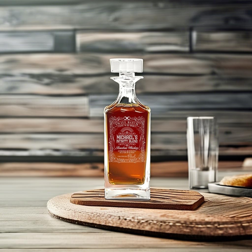 Personalized Infinity Decanter - Engraved Infinity Bottle with Personalized Details - Personalized Gift for Bourbon/Whiskey Enthusiast, Infinity Bottle Glass Decanter - Unique Barware