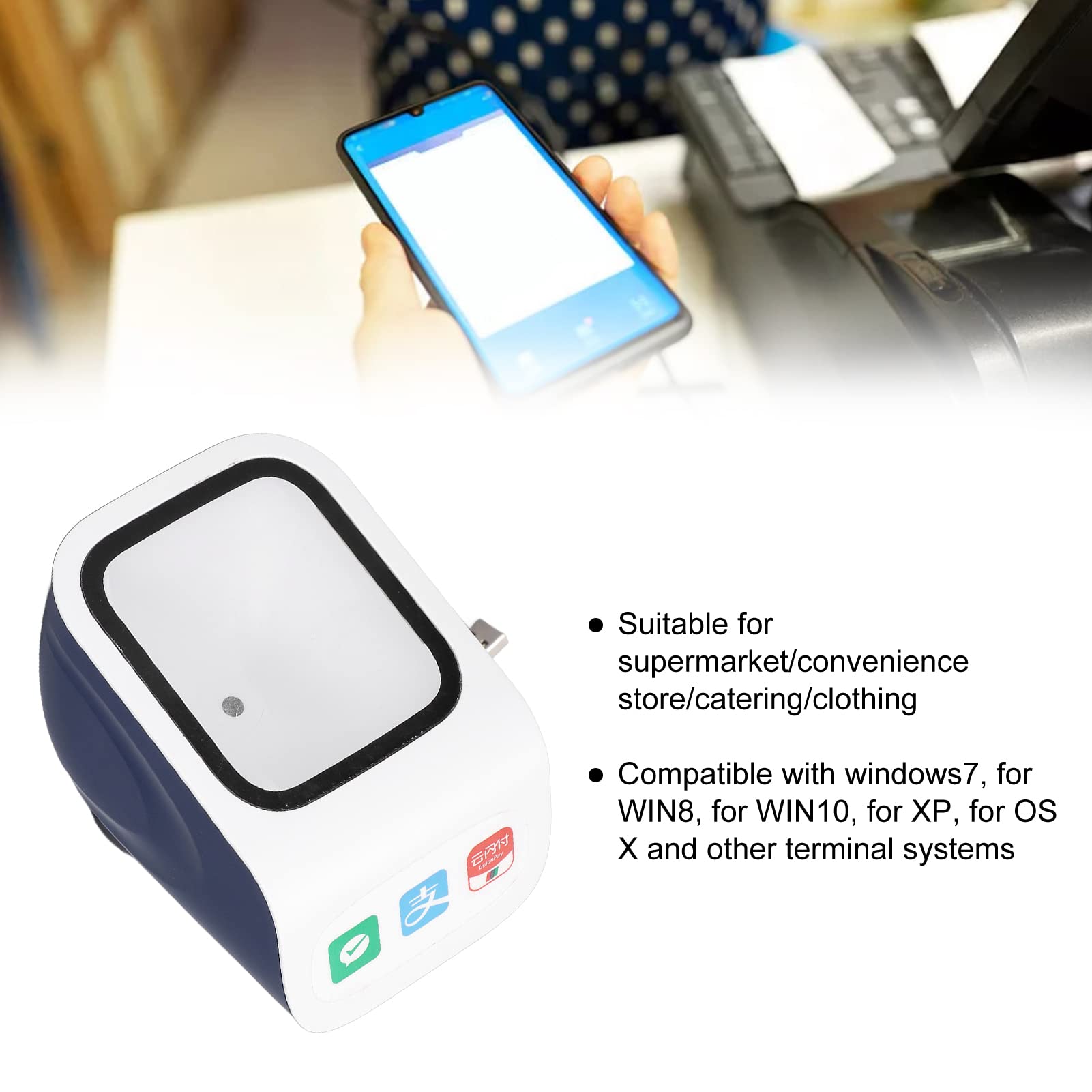 Pulpitowy skaner kodów kreskowych Komunikaty głosowe Skaner kodów kreskowych QR z dużym oknem z interfejsem USB Czytnik kodów kreskowych 2D dla
