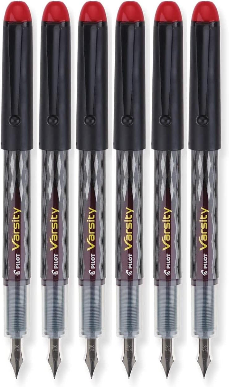 Varsity Disposable Fountain Pens, Red Ink, 6-PACK (90065)