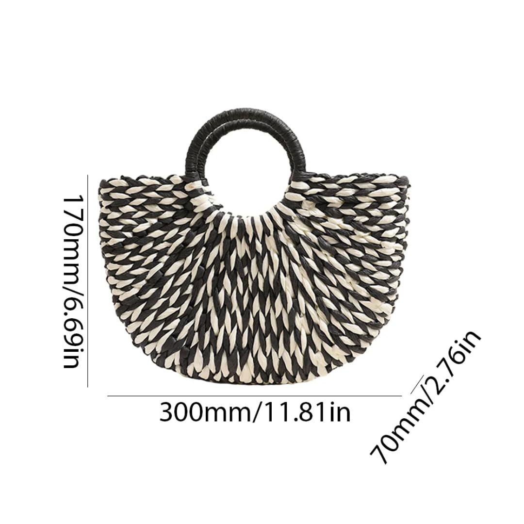 Damen Stroh-Tote Handtasche große Kapazität Halbrunde Handtasche Farbe Clash Halbkreis Webtasche Summer Beach