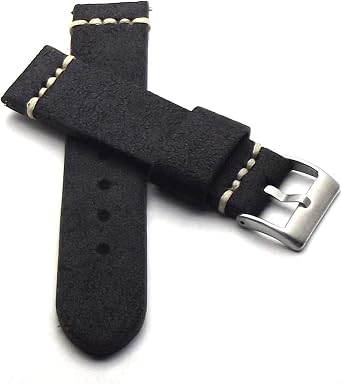 Cinturino per orologio vintage da 22 mm, in vera pelle di vitello nero  anticato. : Amazon.it: Orologi