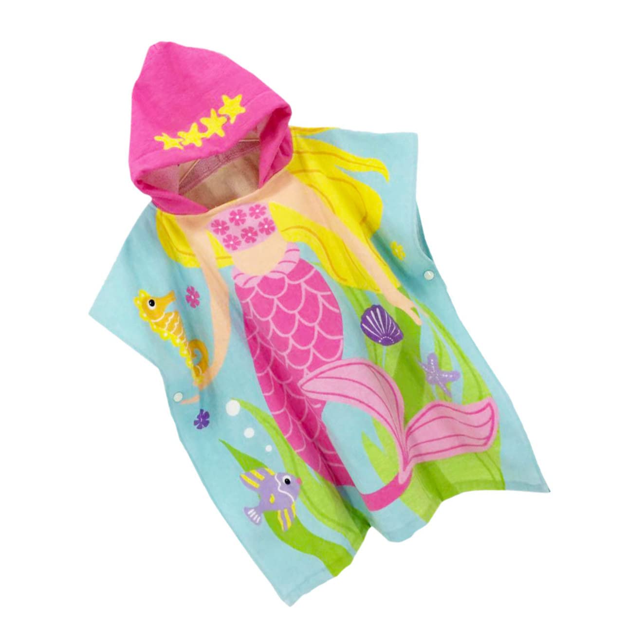 TOYANDONA Baumwoll Badetuch mit Meerjungfrau Motiv Kapuzen badeponcho Weicher Saugfähiger Strandumhang für Mädchen und Jungen Tragbarer Umhang zum Wechseln der Kleidung