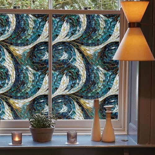 Vinilo decorativo adhesivo mosaico geométrico blanco y azul miniatura 3