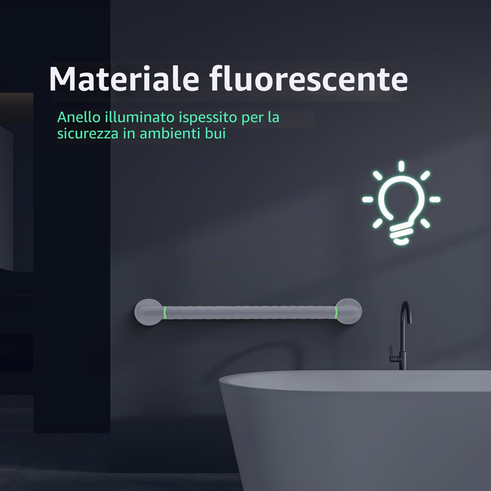 Maniglioni Bagno Con Maniglia Antiscivolo e Cerchi Luminosi di Sicurezza,WC,Doccia,Porta Asciugamani,Aiuto Scala Anziani e Bambini 60 cm