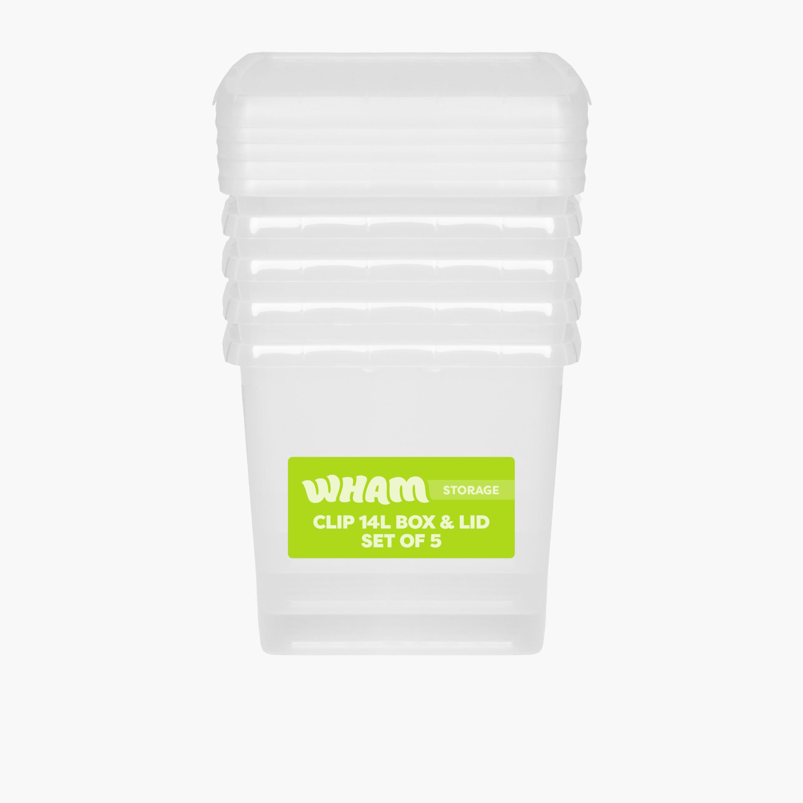 B&Q -  Clip 5X 14L Square Plastic Storage Boxes With Clip Lock Lids. Ideal For HomeOfficeToys & MoreClear/clear