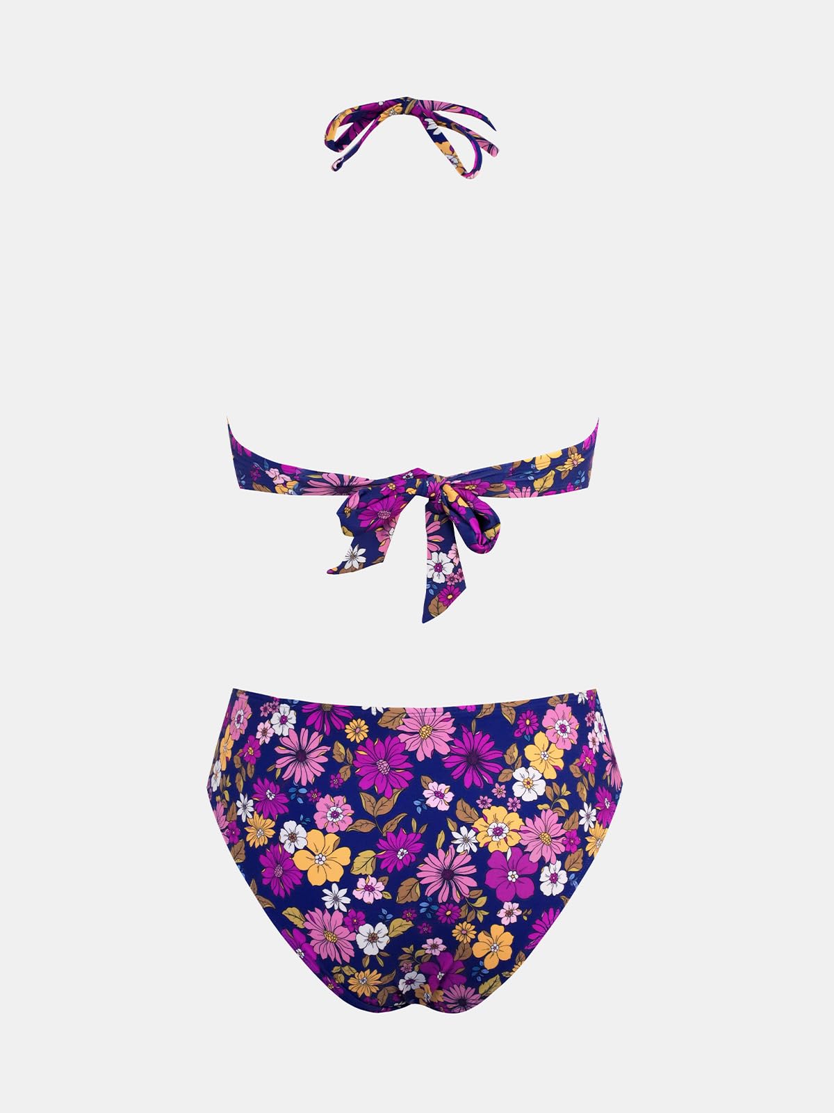 CUPSHE Conjunto de Bikini para Mujer, Traje de baño de Dos Piezas, Parte Superior de Bandeau con Lazo en la Espalda, Parte Inferior de Cintura Media con Correas de Hombro extraíbles