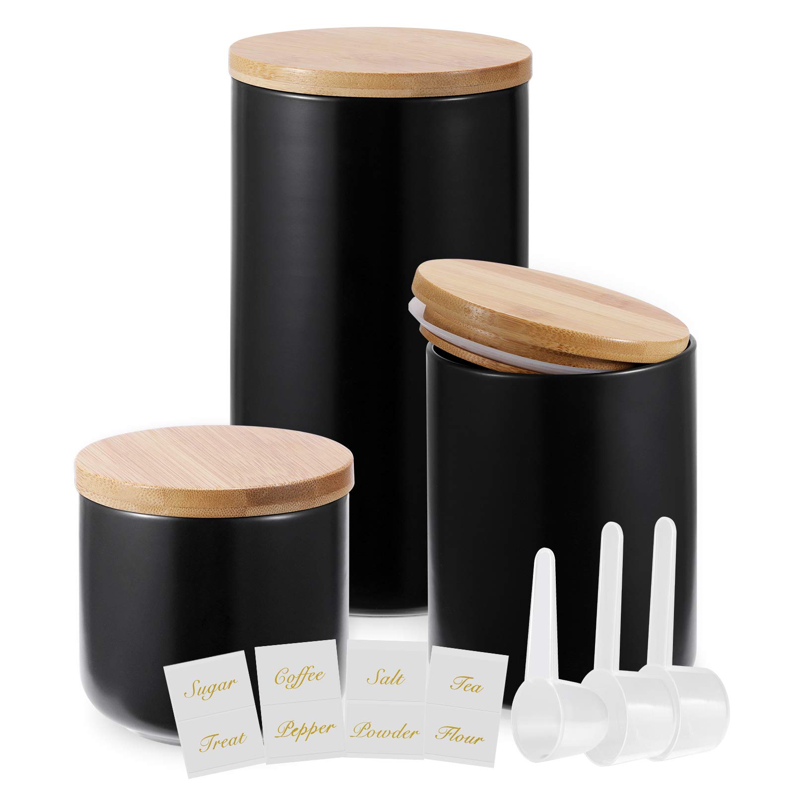 Kitchen Canisters with Bamboo Lids, Airtight Ceramic Canister Set