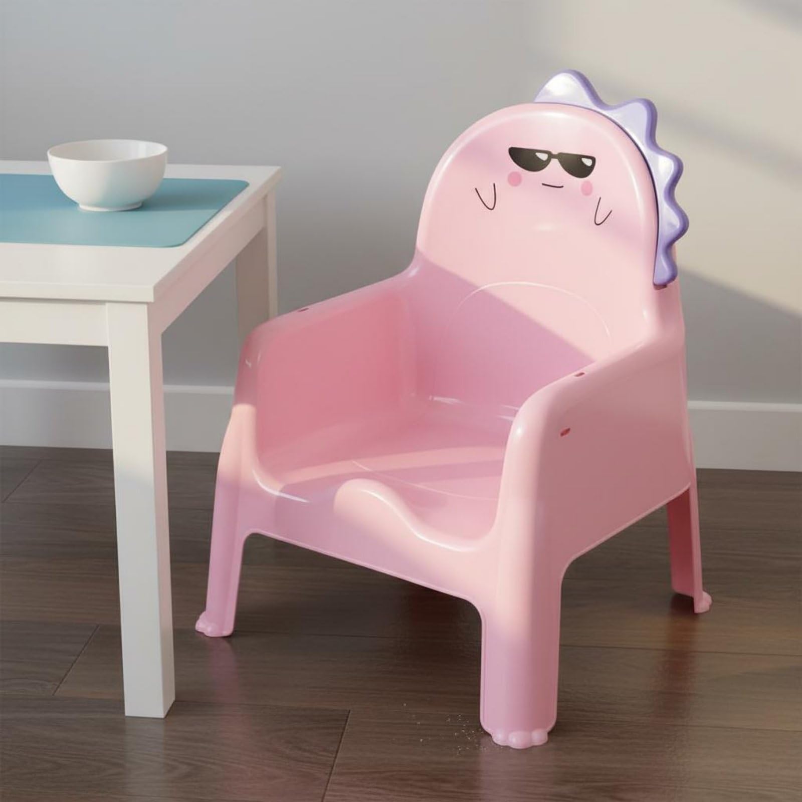 Seggiolino Bambini Sedia Pasti Sedia Poltroncina Infanzia con Schienale Alto Ergonomico in PP Antiscivolo Trasformabile in Tavolino E Seduta Lettura, Verde, Senza Piastra
