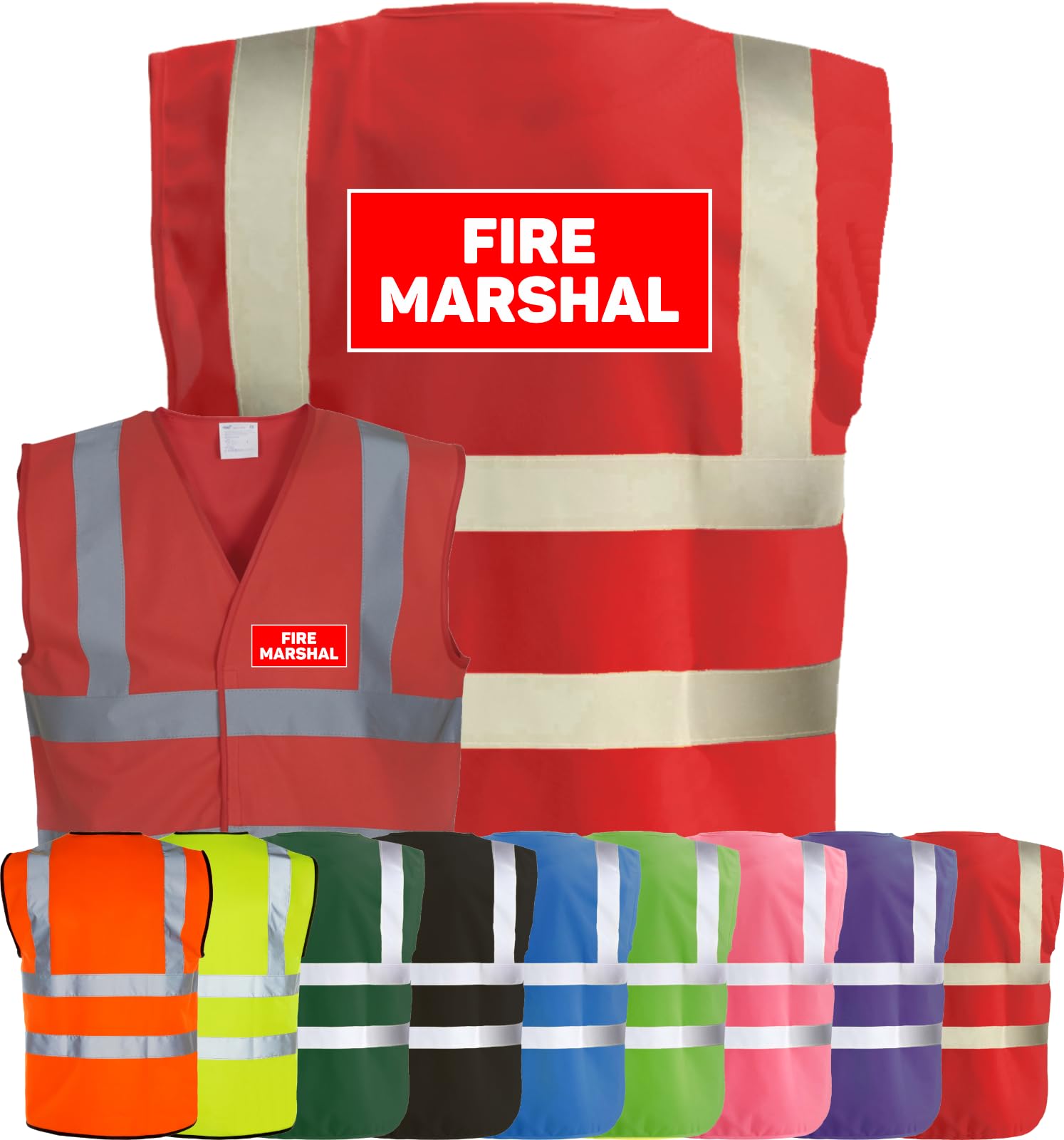 Corporate Togs FIRE MARSHAL Printed Hi-Vis Waistcoat - High Visibility Safety Vest Tabard, Fastening, Health & Safety Compliant Waistcoat | Protective Safety Wear