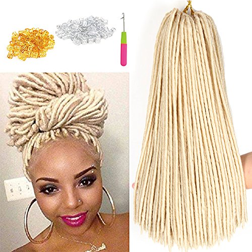 Saisity 18" (3 Packs) Synthetic Hair Extensions Blond Faux Locs Crochet Braids 2X Havana Mambo Faux Locs Braiding Hair Dreadlocs Hair (#613)