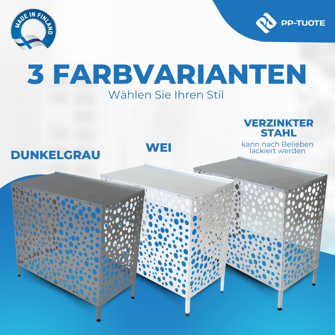Wärmepumpen- und Klimaanlagenabdeckung, verzinkt | Wetterfester verzinkter Stahl, pulverbeschichtet; 104 x 76,3 x 47 cm, mit verstellbaren Metallfüßen