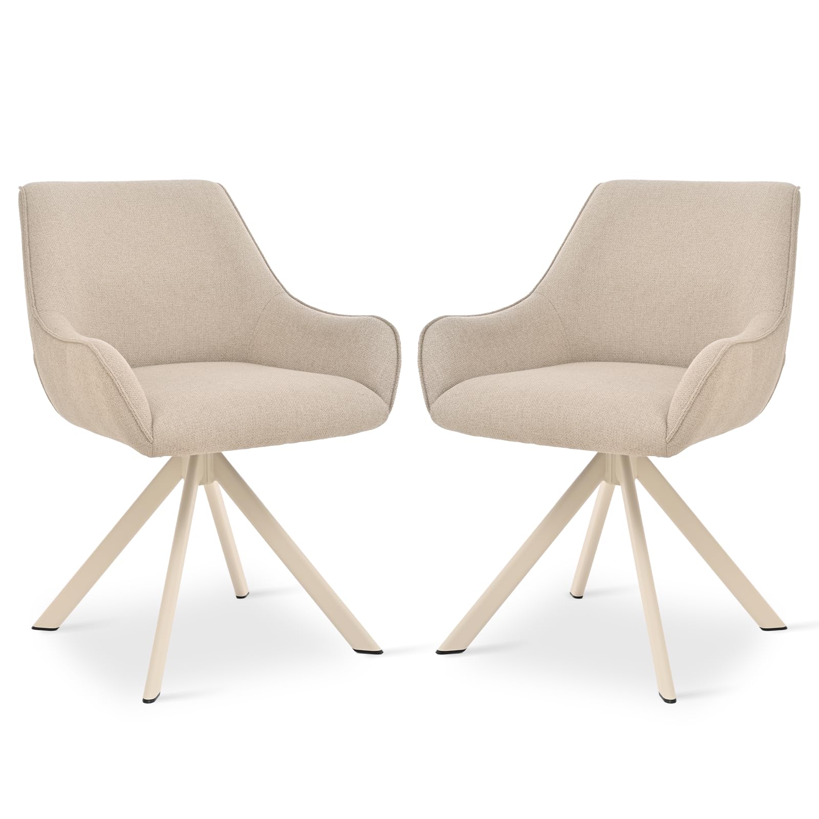 Goeurvant Swivel Dining Chairs Set of 2 with Armrests,360° Swivel Upholstered Chairs,Modern Linen Rotary Chair,Kitchen Chair with Metal Frame and Backrest for Dining Room,Living Room,Office, Beige Leg