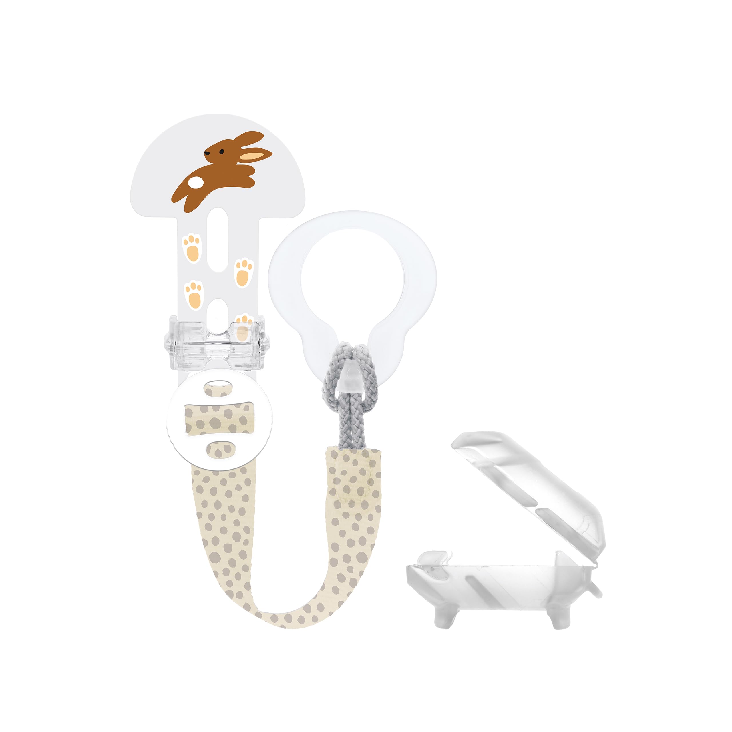 MAM Clip it! & Cover | Schnullerband mit Saugerschutz | längenverstellbarer Schnullerhalter mit abnehmbarem Ring | für Schnuller, Beißringe sowie Spielzeuge | Hase
