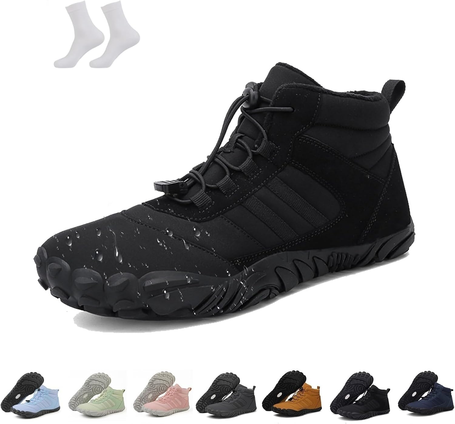 Winter Non-Slip & Waterproof Barefoot Shoes, Men Women Hike Winter Barefoot Boots, Comfortable Lightweight Wide Toe Box Warm Thickened Hiking Shoes(Brown,15 Women/13 Men)