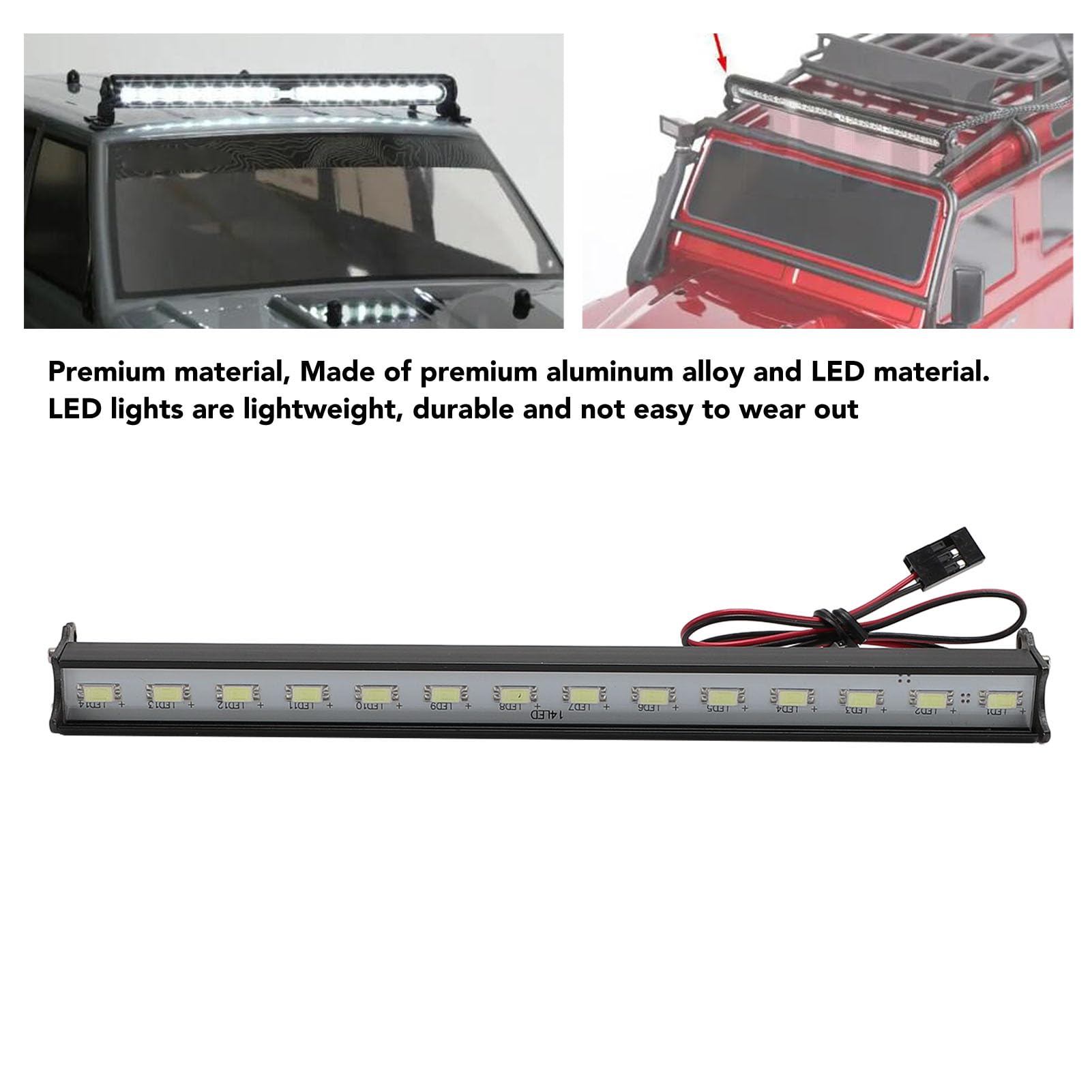 Jasnobiała Lampa Dachowa Samochodowa 14LED RC, Stop Aluminium, Lekka, Długa żywotność, 180 Mm, z Kablem Kontrolera światła
