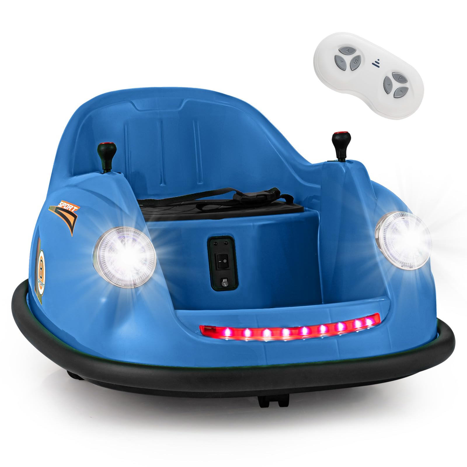 Maxmass 12V Kids Bumper Cars, 360 Degree Rotation Spin Children Waltzer Car with Remote Control, Dual Joysticks, Flashing Lights and Music, Kids Ride on Bumping Car for 2-5 Years Old (Navy) โ image 1