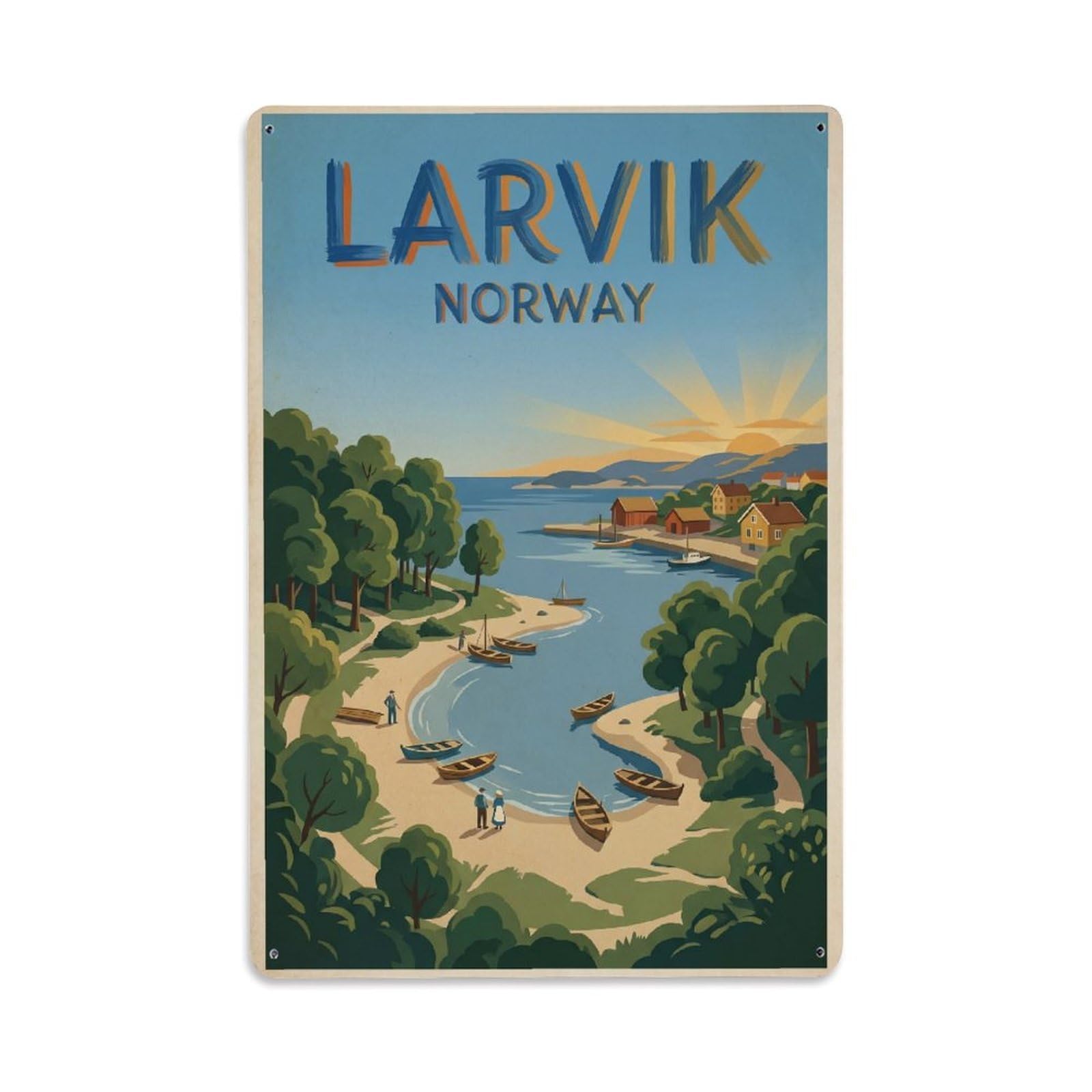 Metal Tin Sign Retro Norway Larvik Travel